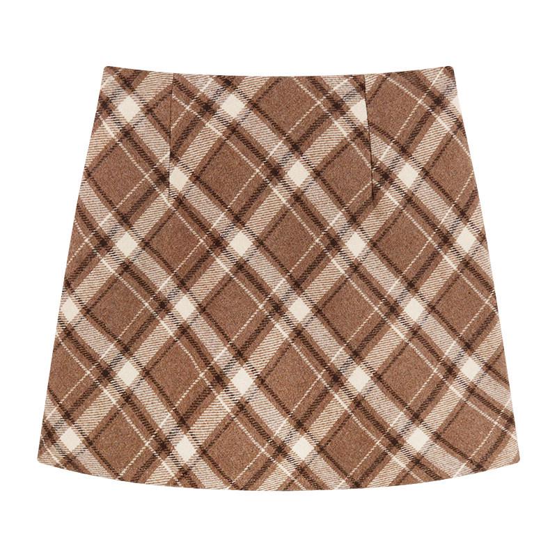 Women's A-line Plaid Retro Red Short Skirt - Autumn/Winter Petite Wool, Hip-hugging