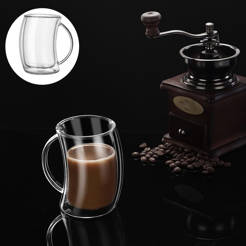 Heat-resistant glass silicate cup, double cup with handle