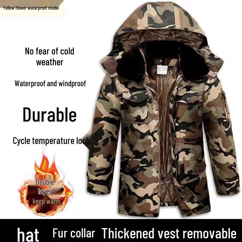 Veste de travail d'hiver pour homme en coton imperméable doublée polaire camouflage