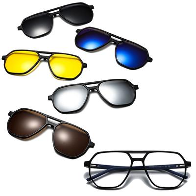 6 In 1 Spectacle Irregular Frame With 5 Pcs Clip On Sunglasses Magnetic Glasses Computer Optical