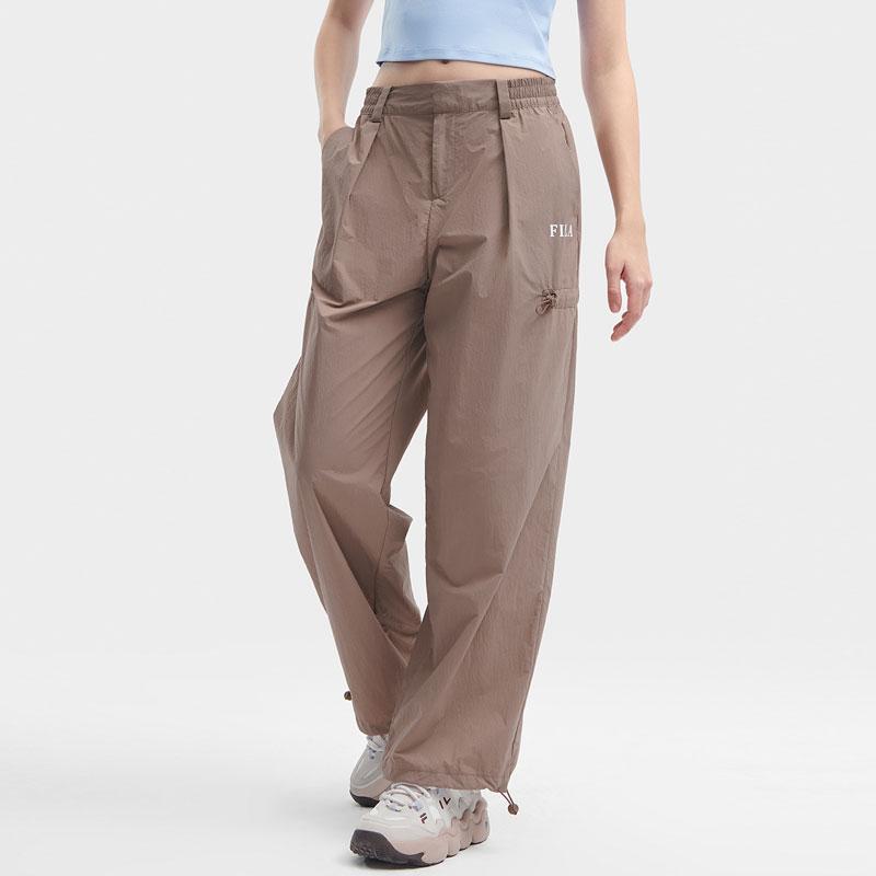 Fila Solid Color Tapered Woven Casual Pants Women Bottoms Apricot Brown F51W429801F-DK
