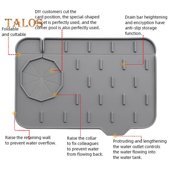 Covoraș de scurgere a apei Flexibil, care economisește efort, decupabil, durabil, design cu caneluri în pantă, tampon de uscare pentru chiuvetă, accesorii de uz casnic