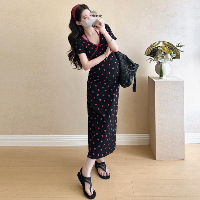 Heart Print Knit Maternity Dress - Slimming & Stylish Summer Wear for Plus Size Expecting Moms (2026) 2X-Large