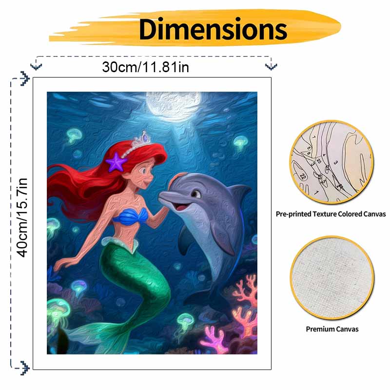 Disney Digital Oil Painting Diy Oil Painting Hand Painting Mermaid Dolphin Ocean Living Room Bedroom Decoration Painting