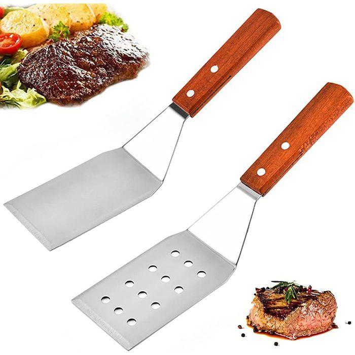 2 Pièces Spatule BBQ, Set de Spatules En Acier Inoxydable, Spatule En Métal, Acier Inoxydable Perforé Spatule à Griller avec Manche