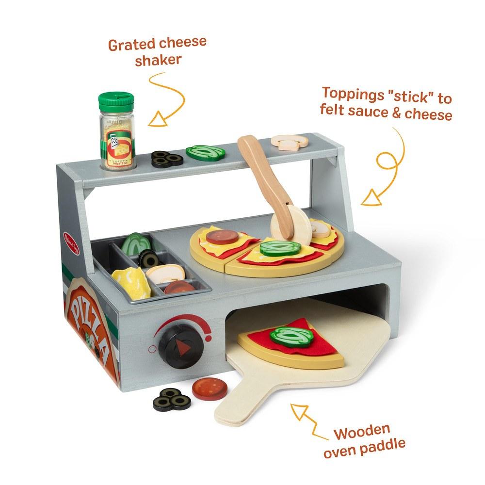 Melissa & Doug Wooden Play Kitchen Set with Pizza Counter Pizza Oven and Food Toys 9465