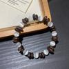 Nouveau bracelet en pierre œil de chat de haricot de café authentique style chinois pour hommes et femmes, bracelet élastique vintage à perles irrégulières pour couples