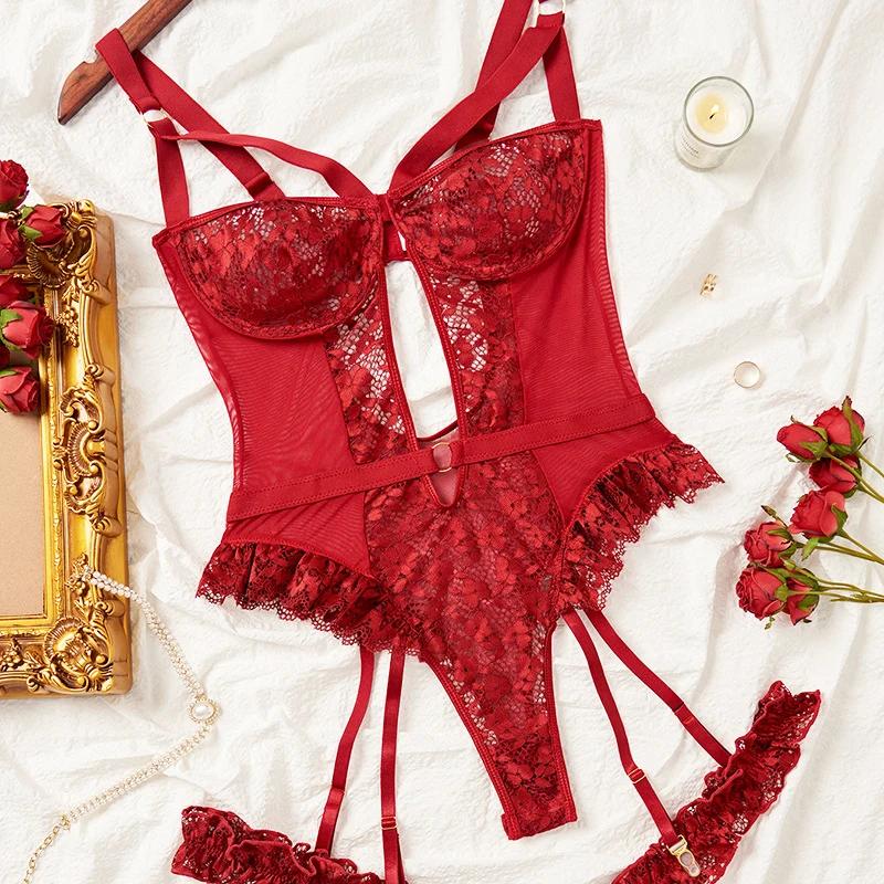 Toucheart Sexy Lace See-through Sexy Underwear Women's Suit Pure Lust Lace Shapewear Sexy Suspender Bodysuit Interesting Suit