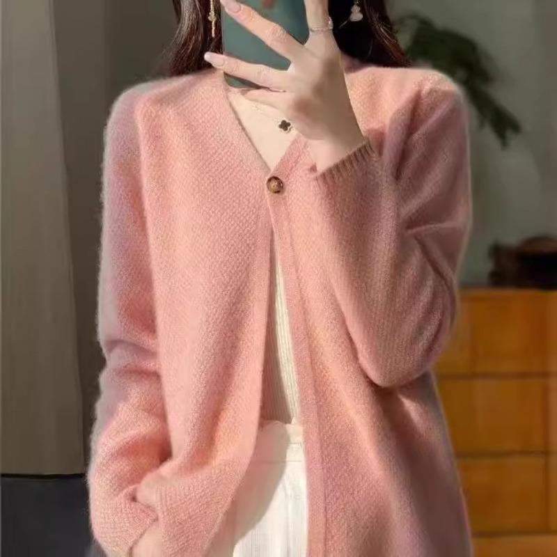 Autumn and Winter New One-button Fashion Knitted Cardigan Sweater Women's V-neck Solid Color Casual Skin-friendly Versatile Long-sleeved Jacket