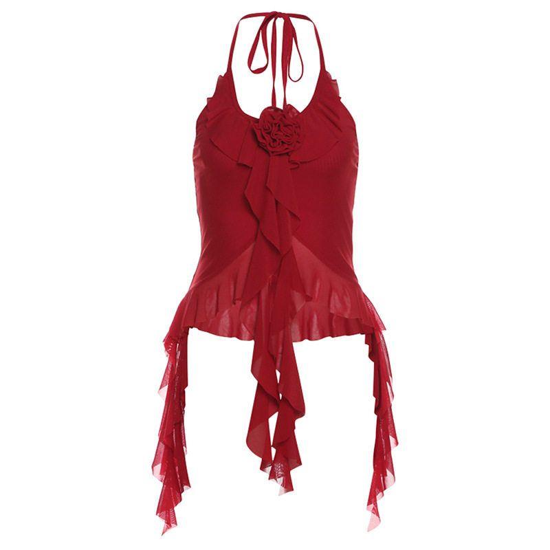 European and American Style 2024 Summer New Women s Clothing Hot Girl Slim Fit Street Fashion Halter Neck Sexy Backless Tank Top for Women Red S
