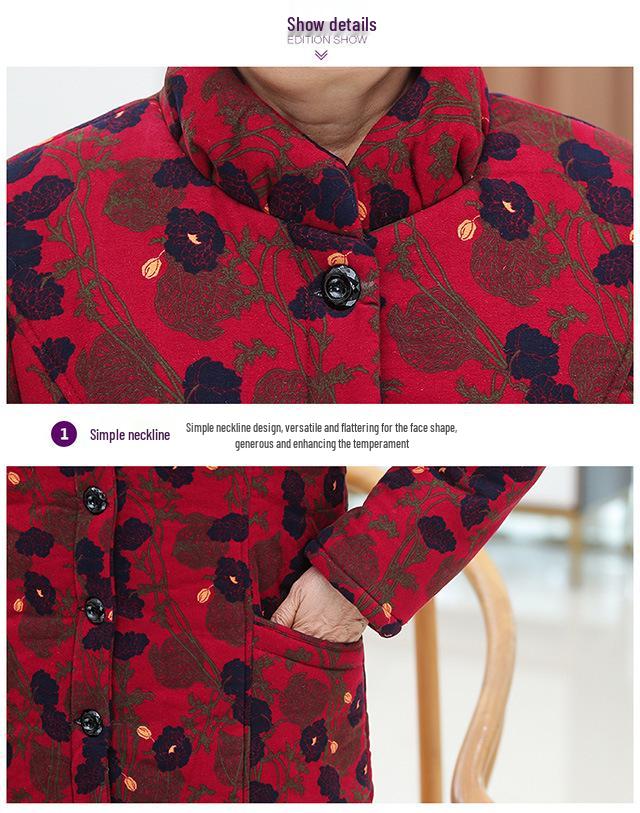Stylish Plus Size Cotton-Padded Winter Jacket for Elderly Women - Thickened, Warm, Velvet-Lined Outerwear