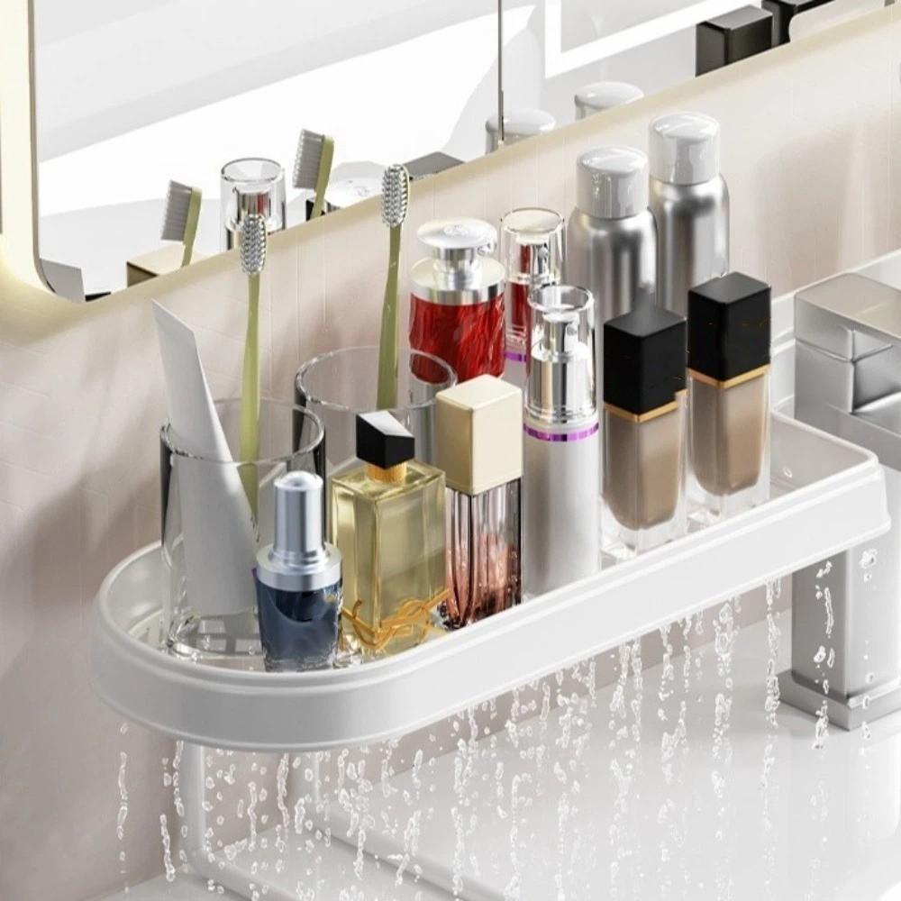 U-shaped Bathroom Storage Rack Dual-grid Mesh Kitchen Organizer Rack Rustproof Water Drainage Bathroom Counter Organizer