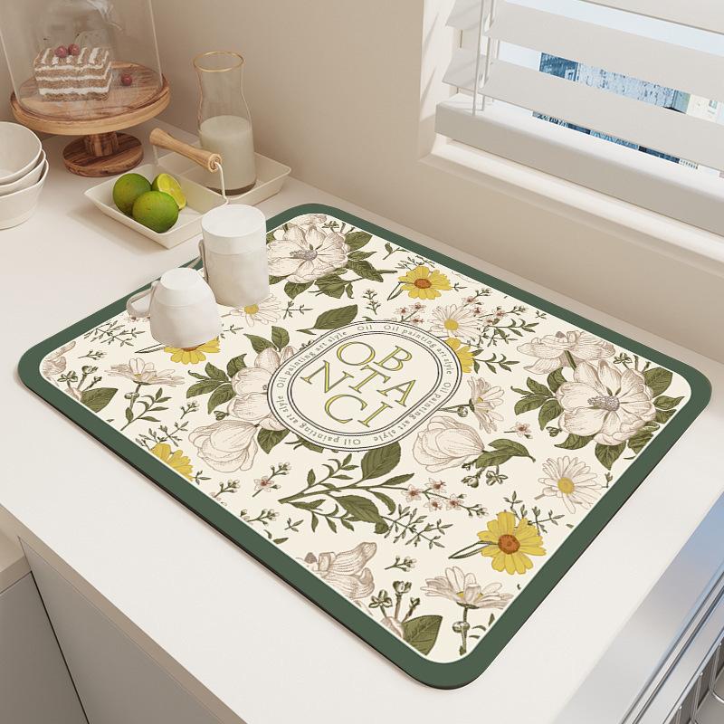 Kitchen Countertop Draining Mat Diatomaceous Earth Water Absorption Foot Mat Bathroom Non-Slip Floor Mat Rubber Soft Mat