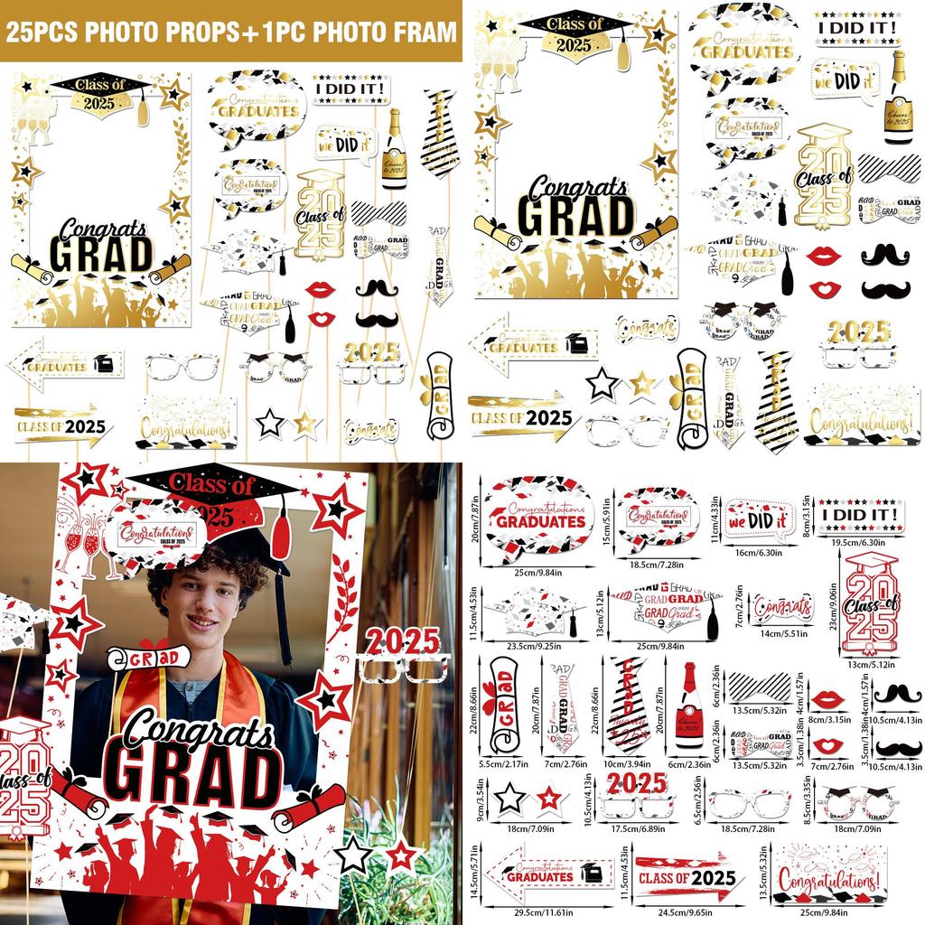 Graduation Photo Booth Props Set With 26pcs Paper Handheld Frames For Party Decorations