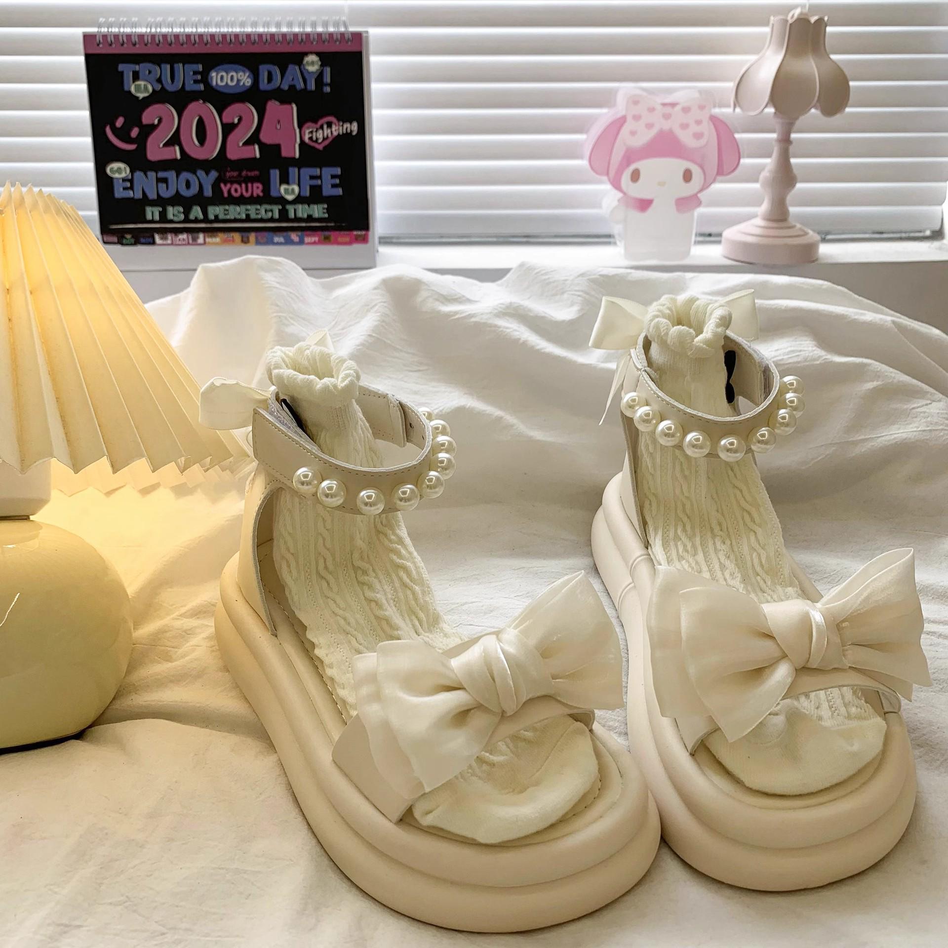 Girls Summer 2025 Korean-Style Beach Platform Sandals for Students 26 бежевый