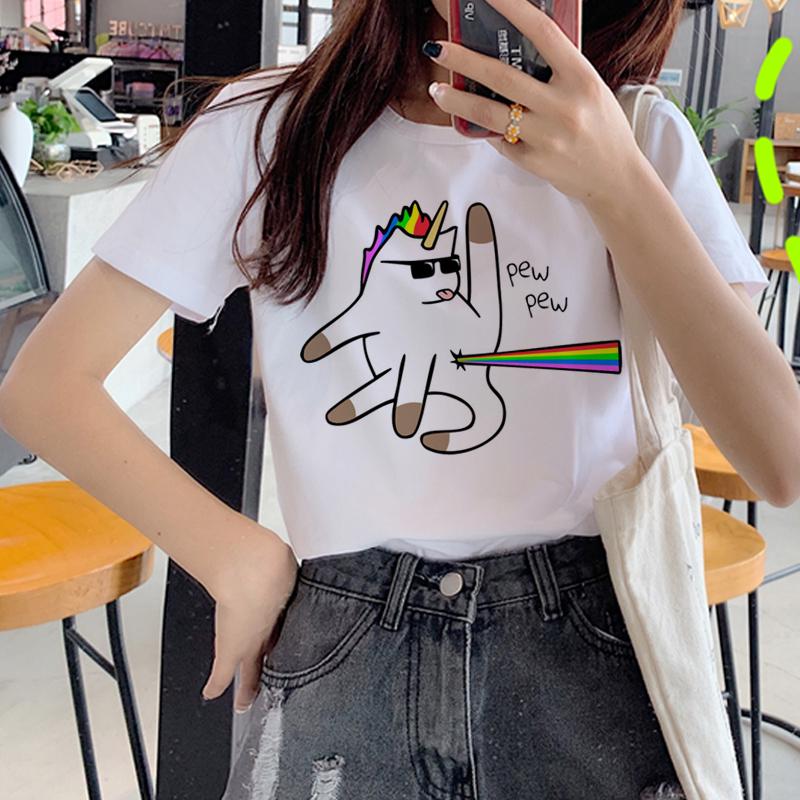 Unicorn Kawaii Harajuku T Shirt Women Ullzang Funny Cartoon Cute T-Shirt 90S Korean Style Tshirt Graphic Printed Top Tees Female