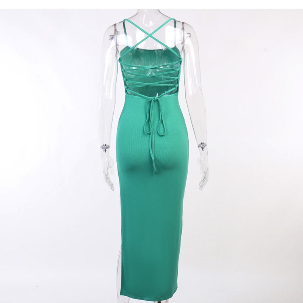 Sexy černé dlouhé bodycon šaty Dámské léto Bez rukávů Černá ohlávka s výstřihem Špagetový pásek Šaty s vysokým rozparkem Vestido