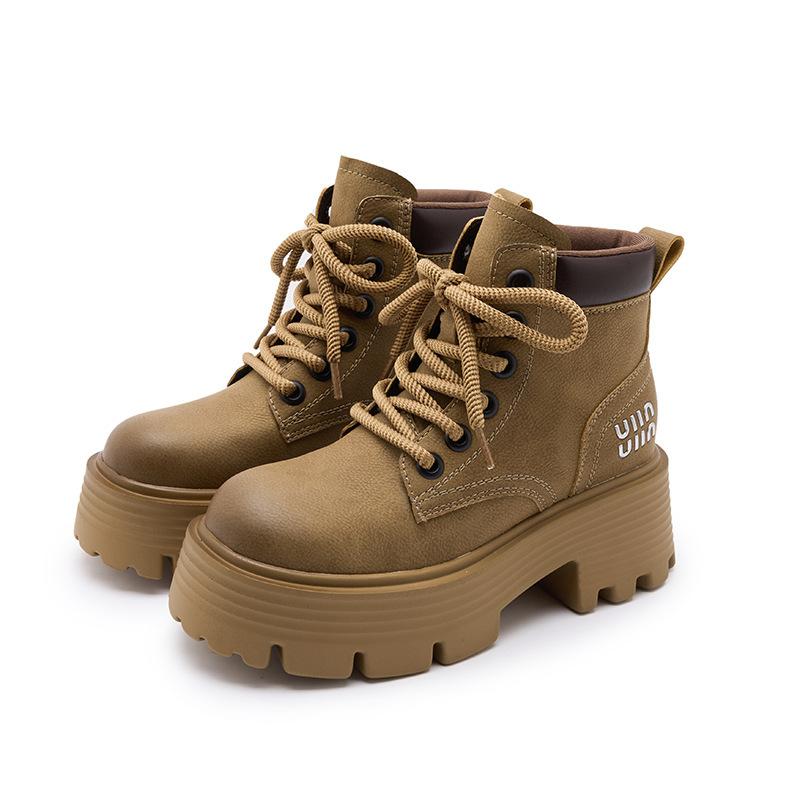 Miu Home Martin Boots Women's Retro Locomotive Boots European and American Leather Short Tooling Boots British Style Big Yellow Boots Women's Boots