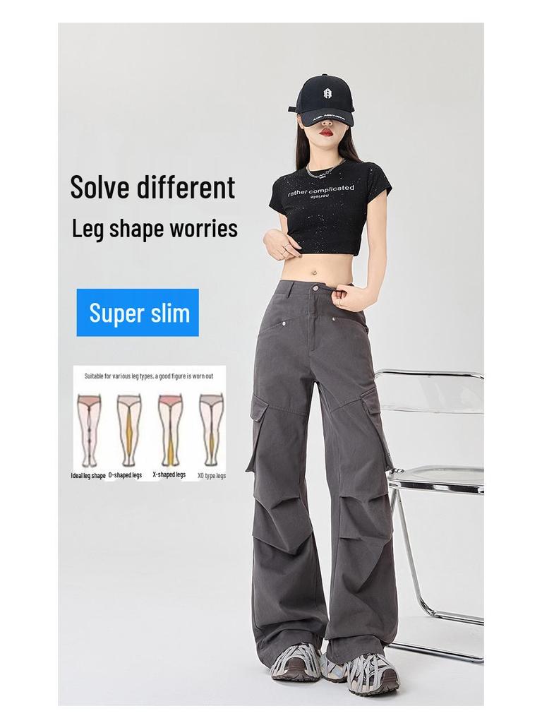 Women's Retro Multi-pocket Cargo Flare Pants - Cool, Loose Streetwear Pleated Style