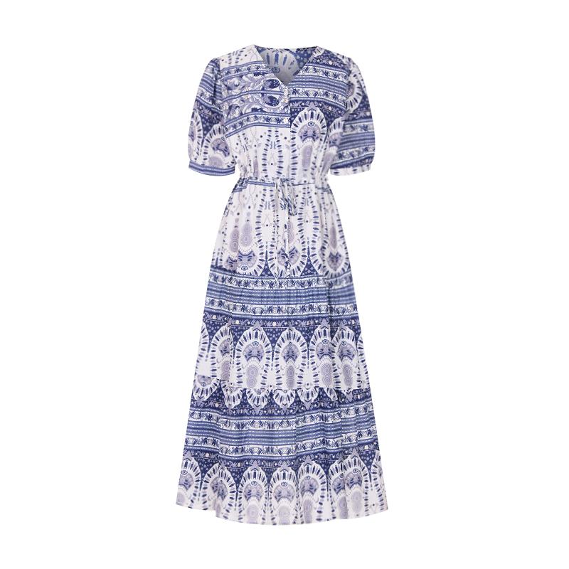 Sally Ethnic V-Neck String Long Dress_I6B-Cop045