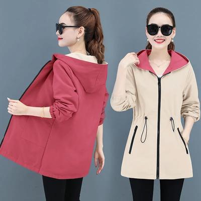 Female Long Sleeve Jackets Hooded Casual Basic Coat Loose Outerwear Women's Jacket Double-sided Windbreaker 4XL
