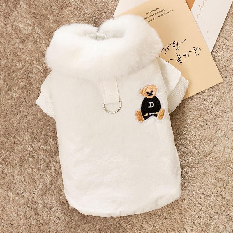 Autumn and winter pet jacket thickened warm cat bear embroidered lapel cotton coat dog can pull cat clothes