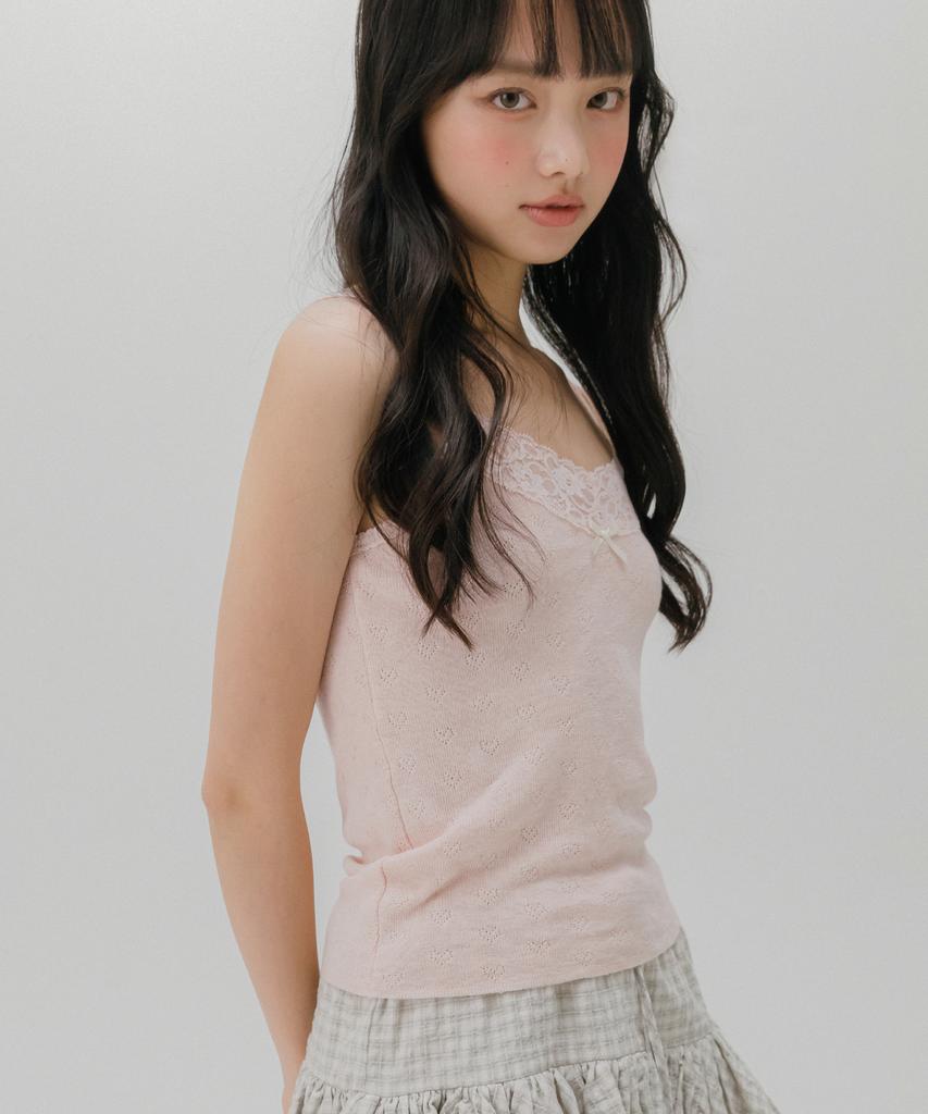 Mellotoli Heart Punching Sleeveless Knit Top (Deep Pink)