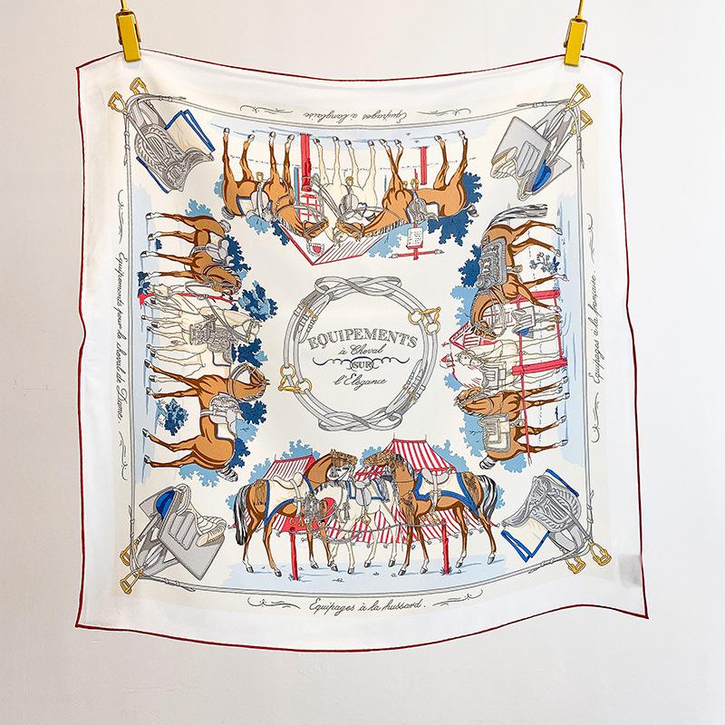Spring New Harness Double Crepe Handmade Hemming Silk Scarf Fashion Light Luxury 70 Silk Square Scarf 100% Mulberry Silk Silk Scarf