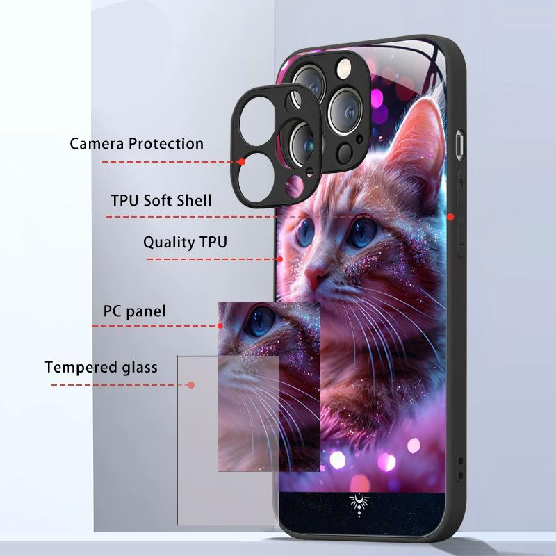 Cute Animal Cat Painting Phone Case for IPhone 16 Pro Max 15 14 13 12 Mini 11 XS XR 7 8 14 Plus Hard Covers Tempered Glass Cases