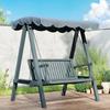 2 Seater Garden Swing Seat with Canopy, Wooden Swing Chair, Outdoor Hammock Bench for Balcony Patio Porch, Grey