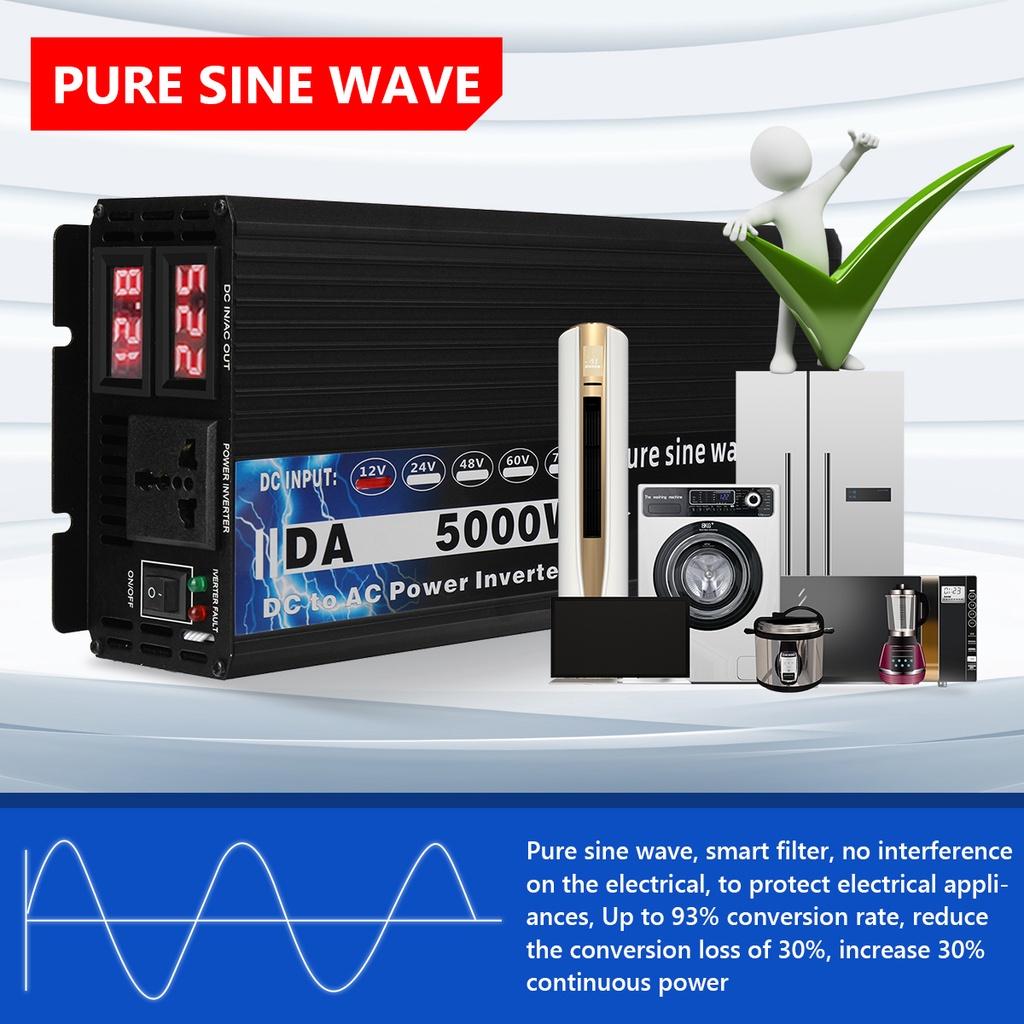 2200W 3000W 4000W 5000W DC 12v/24v To AC 110V/220V Solar Inverter Pure Sine Wave Inverter Voltage Transformer Power Converter 220V-1600W