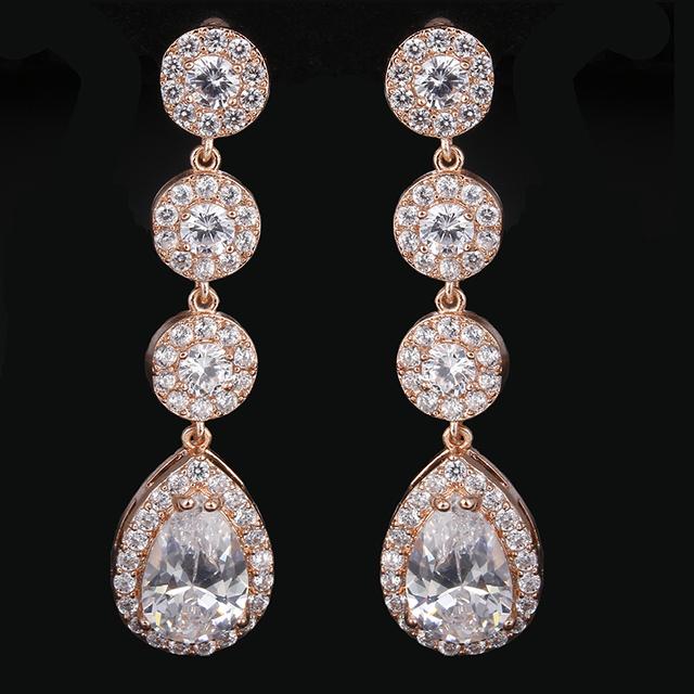 Charm White /Rose /Yellow Gold Color Drop Water Long Earrings Clear Crystal Nail Drop Earings Women Dazzling Wedding Gift Ae331