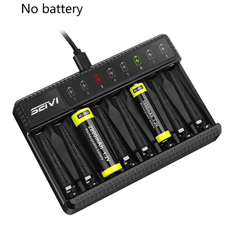 8 Bay AA AAA Battery Charger LCD USB C High-Speed Charging Independent Slot for NiMH NiCD Rechargeable Batteries