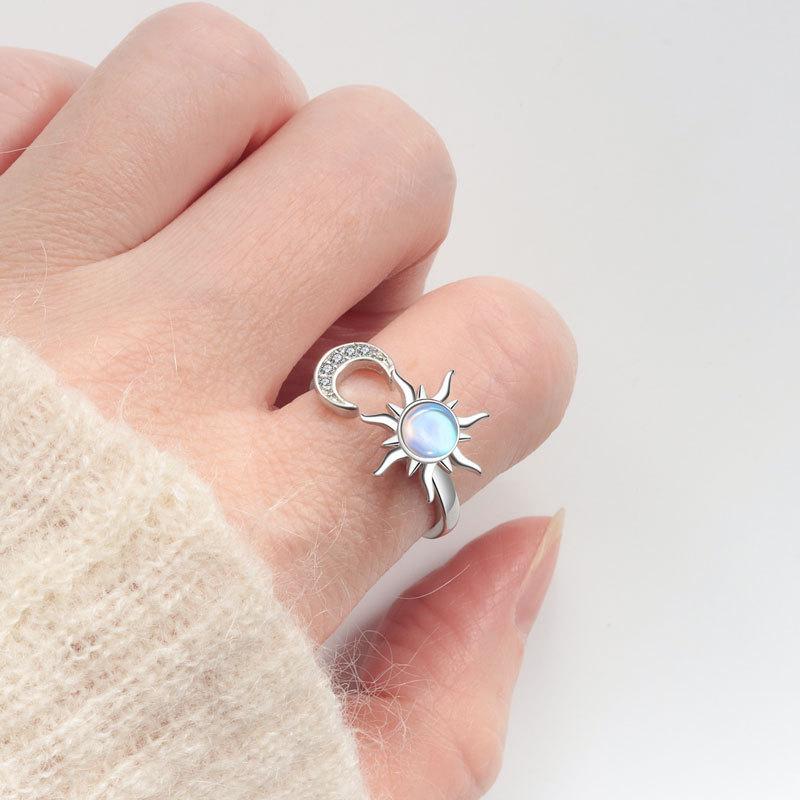 Sun Pendant Adjustable Copper Ring With Bright Finish For Women Gift