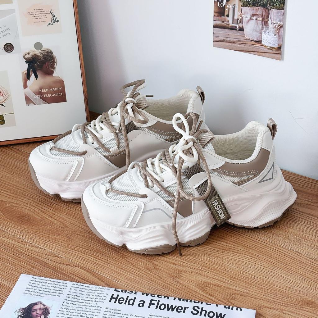 Women's Thick Leather Mesh Sports Shoes Women's Casual Sports Shoes Thick Soled Vulcanized Shoes Fashionable and Versatile