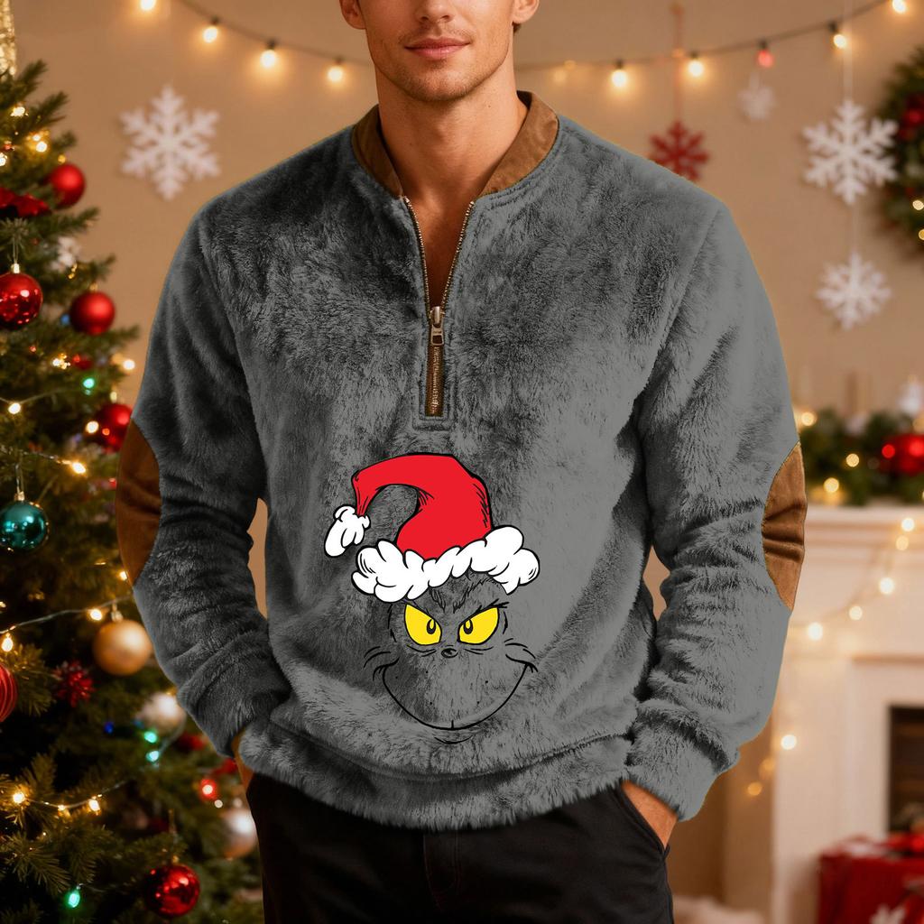 Mens Christmas Sweater Zip Up Sweatshirts Vintage Knit Graphic Sweatshirt Xmas Stand Collar Pullover