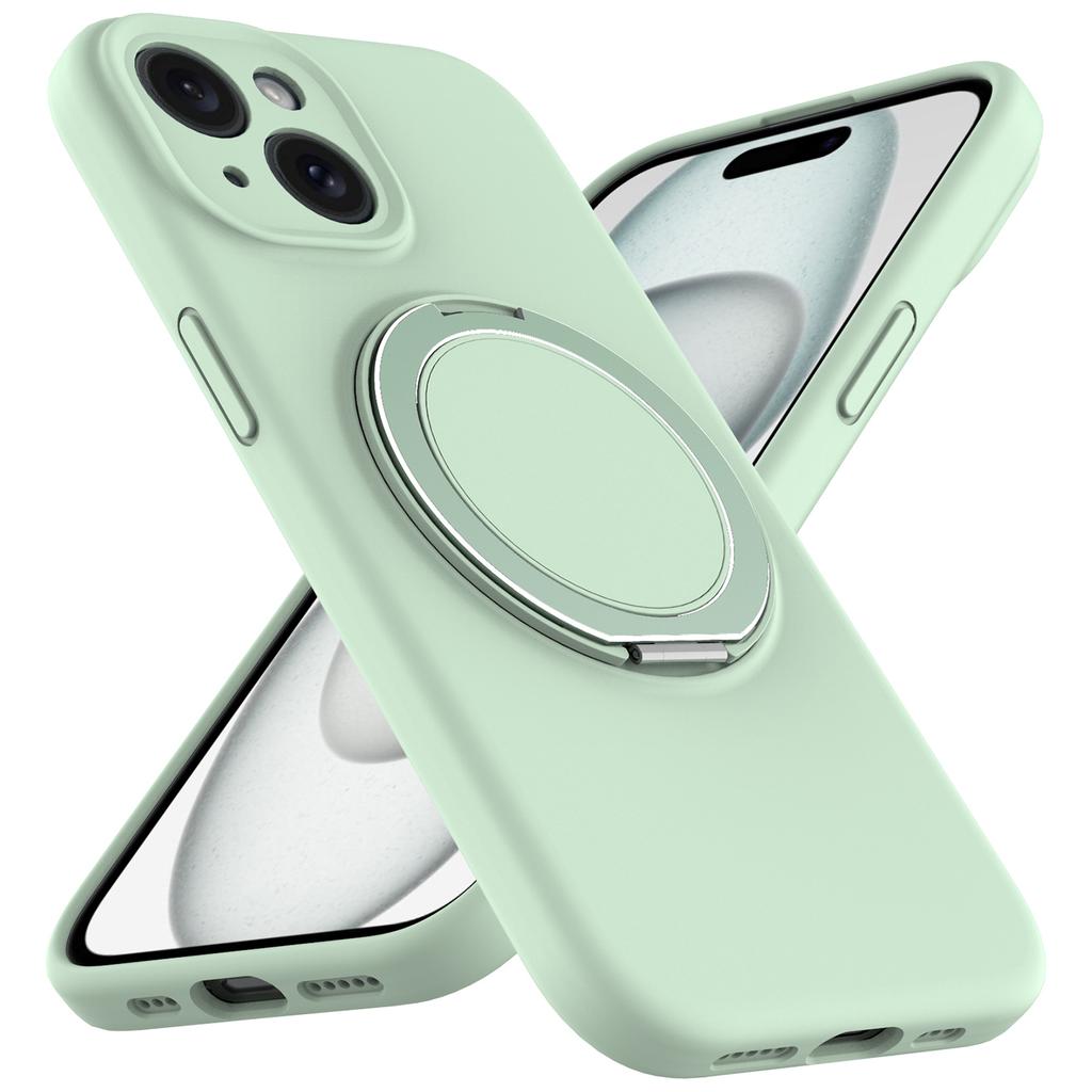 For iPhone 15 Case Compatible with MagSafe Rotating Metal Kickstand PC+Silicone Phone Cover