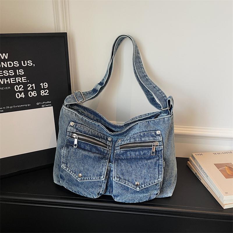 Vintage Large Capacity Denim Messenger Bag Women's Shoulder Crossbody Bag