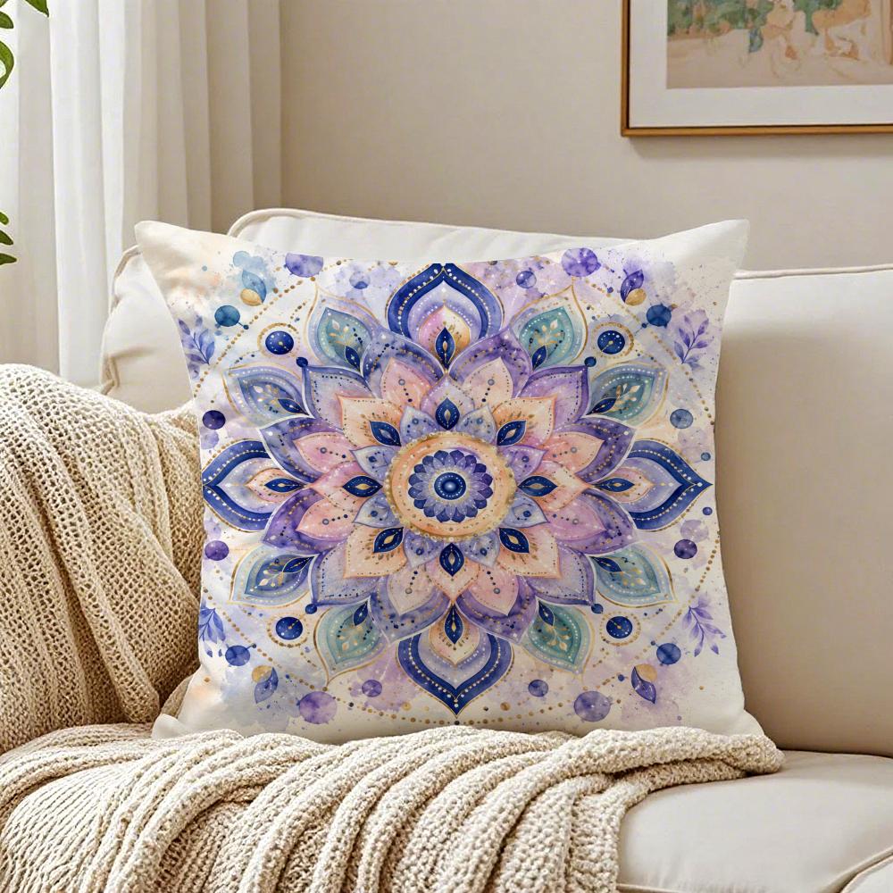 Darkcolored Mandala Floral Pattern Pillow Case Organic Short Plush Cushion Covers Breathable Washable WrinkleResistant