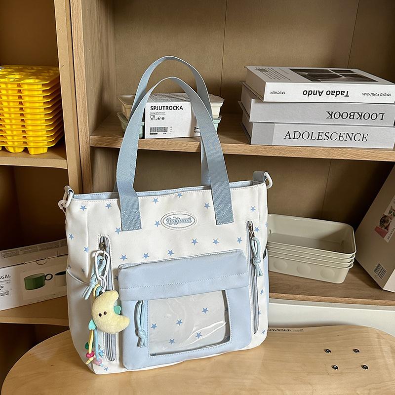 New schoolbag women's blue high-value shoulder bag multi-compartment primary and secondary school students grade two-piece pain bag