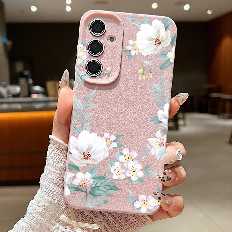Flowers Case For Samsung Galaxy A56 A55 A54 A16 A36 A25 A15 A34 5G S25 S24 S23 Ultra Plus S24 FE Leather Texture Silicone Cover