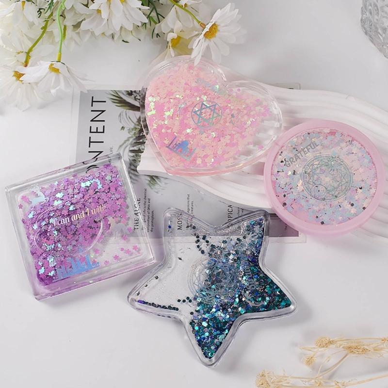 Heart Round-Star Silicone Resin Art Mold Coaster Shaker Epoxy Molds Quicksand Frame Cup Mat DIY Resin Casting Mould Ideal-Gift