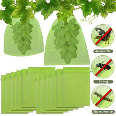 50PCS Fruit Protection Netting Bags With Drawstring Net Barrier For Plant Grape Flowers Cover Mesh Pest Control Anti-Bird
