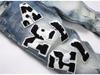 Verwaschene Blaue Distressed Bestickte Herren Skinny Jeans