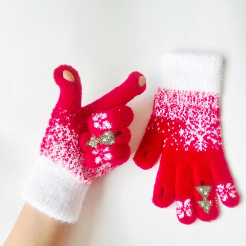 Warm Gloves Christmas Tree Gloves Women's Winter Touchable Screen Snowflake Thick Fury Riding and Driving Gloves