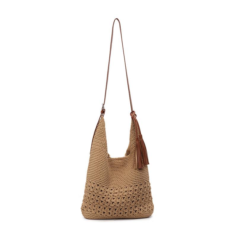 Large capacity woven bag women's summer new versatile shoulder shopping bag high-end seaside beach bag