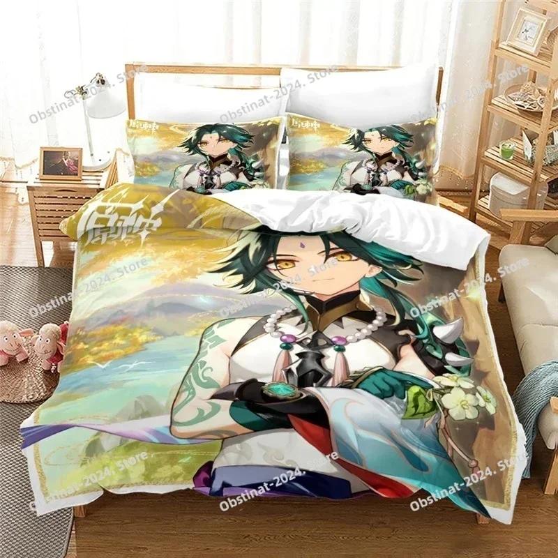 Anime Genshin Impact Paimon Printed Bed Set Duvet Cover Pillowcase Bedding Set Bed Linen Sheet Quilt Cover Full Queen King Size
