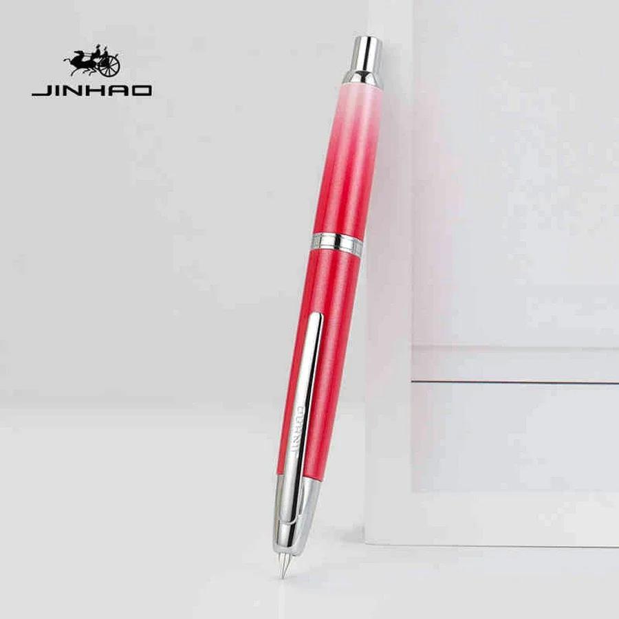 JINHAO 10 Druck-Einziehbare Füllfederhalter EF/F Feder Handpoliert Rosa Tinte Stift mit Konverter Büro Schulbedarf A1