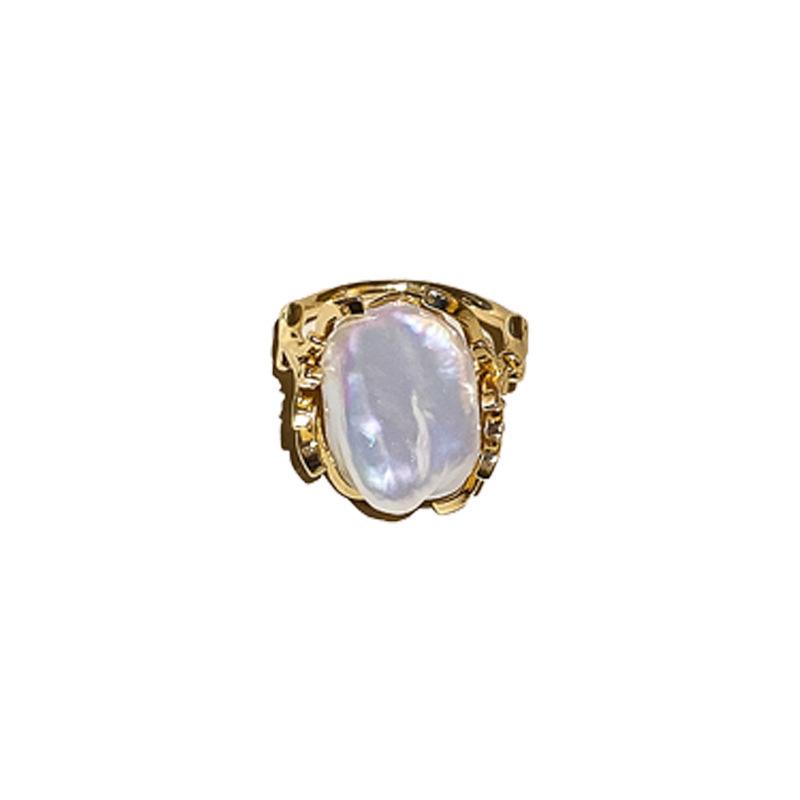 Baroque Irregular Freshwater Pearl Open Ring - Retro High-End Light Luxury Index Finger Jewelry
