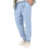 New thin section of men's fashion large size solid colour leisure drawstring cotton linen trousers breathable trousers